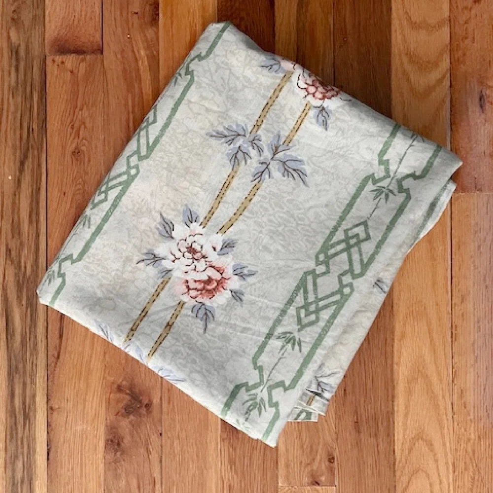 Vintage Full Size Flat Sheet beautiful Tan Floral with pink‎ flowers
